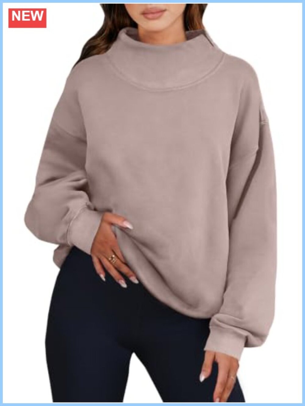 Oversized Mock Neck Sweatshirt Fleece Pullover Women